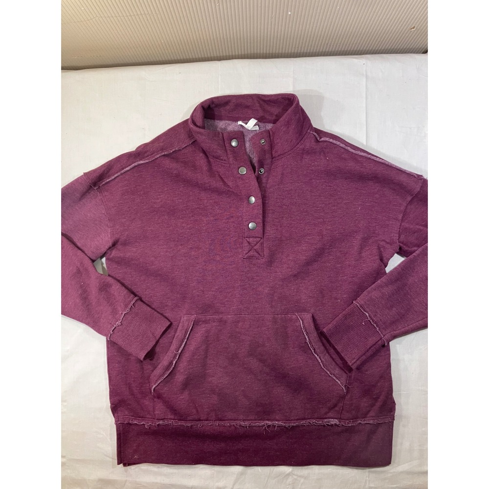 Maurices Pullover Sweatshirt Maroon Heathered Size Medium Snap Neck Pocket